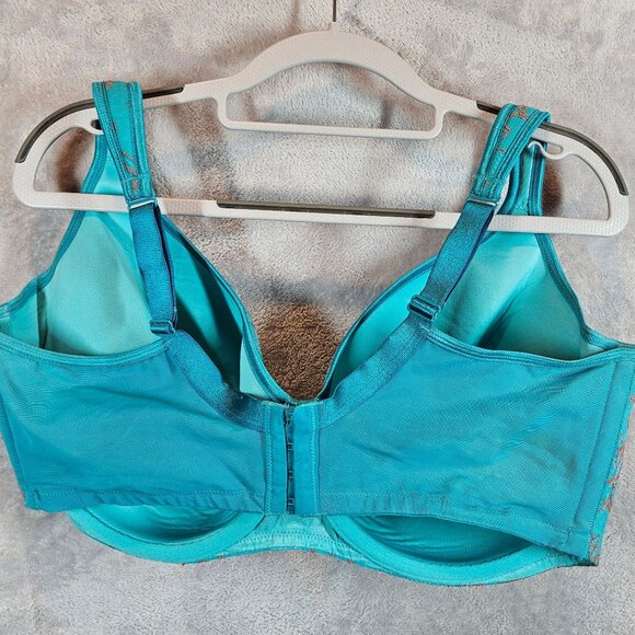 Cacique 44G Turquoise Lace Full Coverage Underwire Bra teal gold  accent wires - Picture 9 of 12